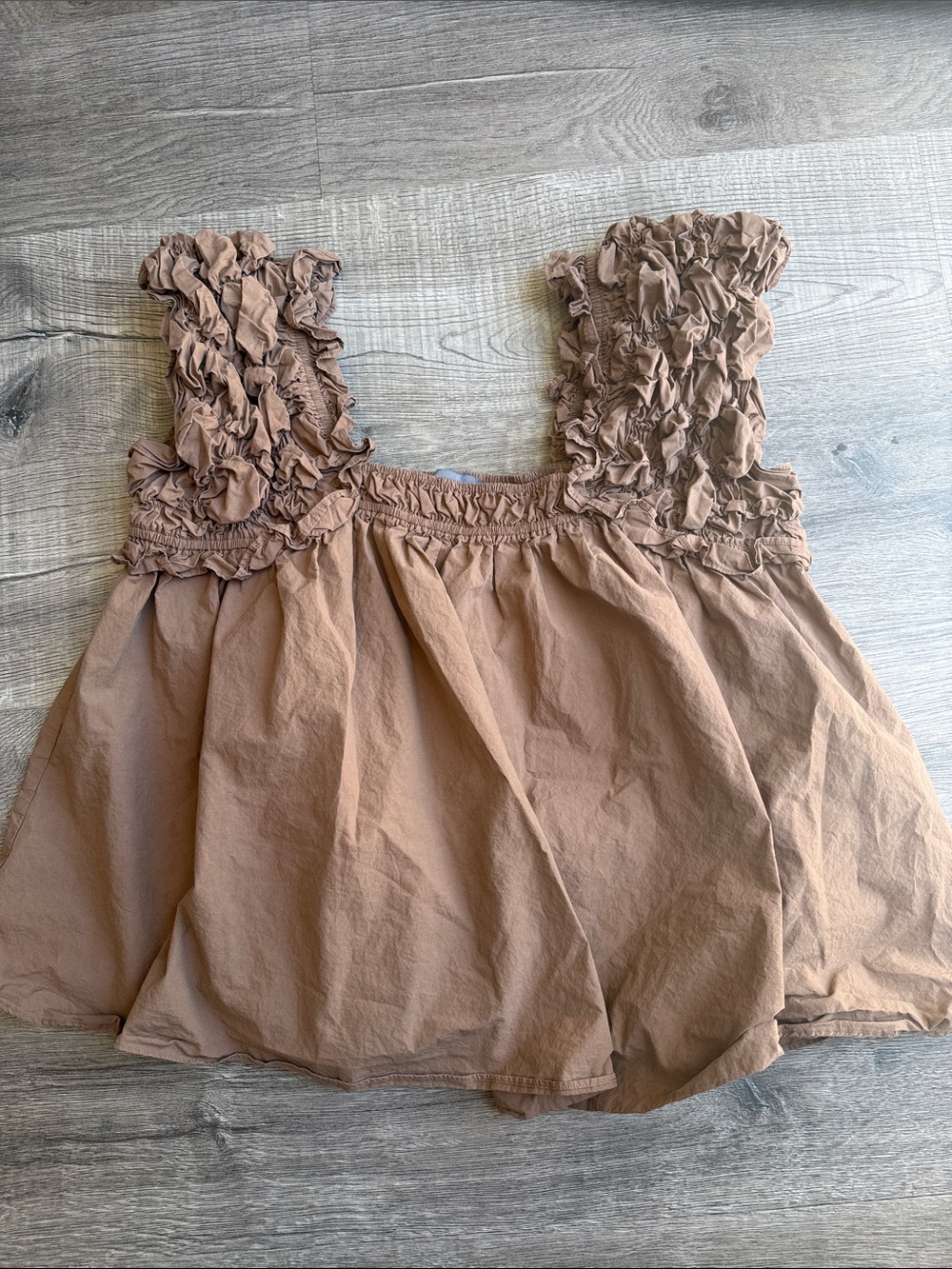 Ruffled Smocked Crop Tank Top in Taupe